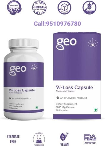 GEO W-Loss Metabolism Booster, Appetite Suppressant Advance Fat Burner, Reduce Bad Cholesterol, Weight Management Capsule – Made from Green Tea, Garcinia Indica | Ayurvedic, No Side Effects